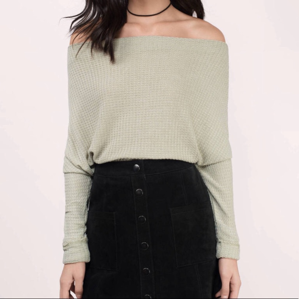 Slow It Down Waffle Knit Off the Shoulder Top